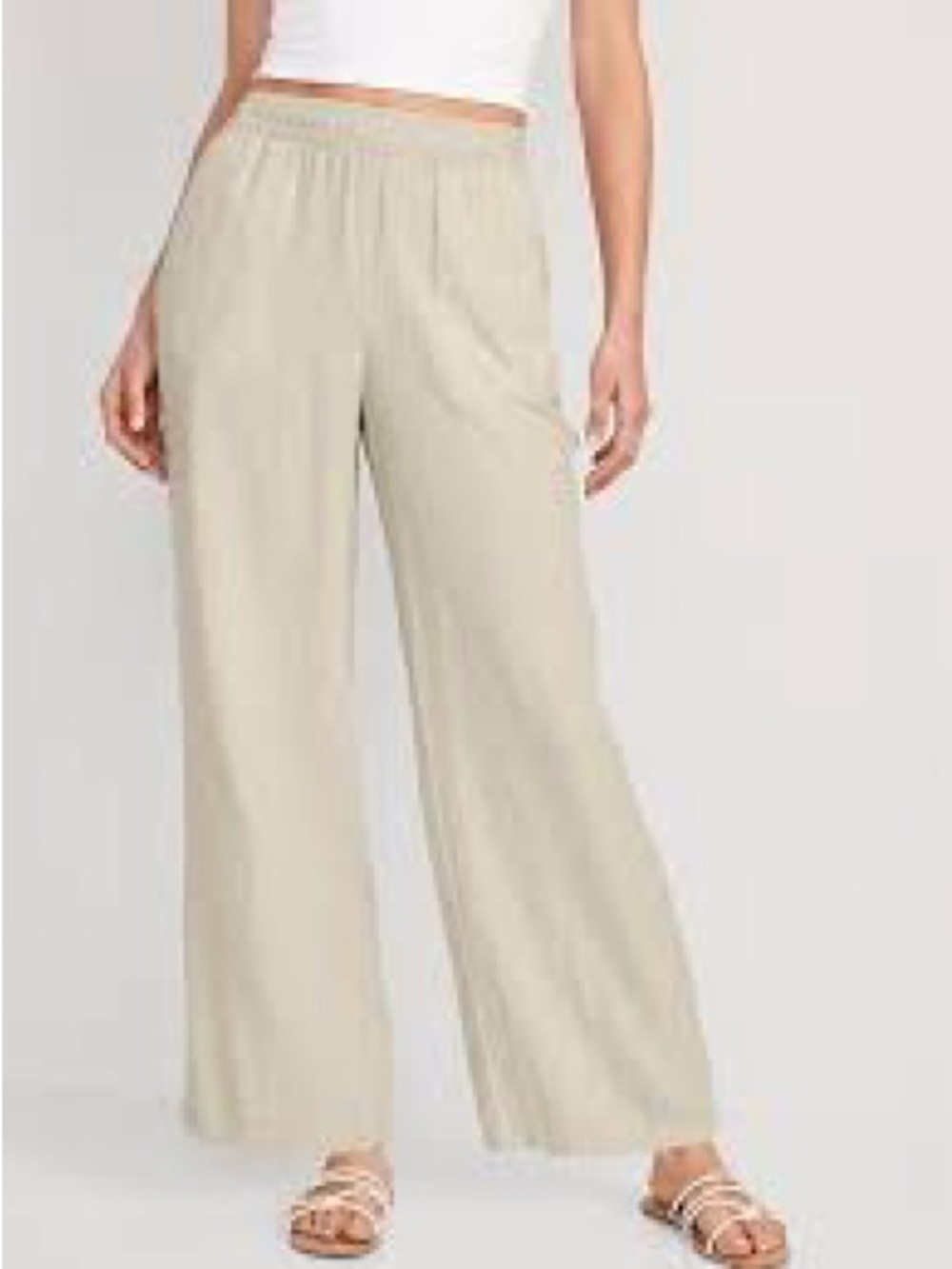 Old Navy High Rise Wide Leg Linen Blend Pants Comfort Waistband Trousers L